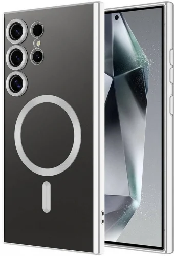Samsung Galaxy S24 Ultra Kılıf Kamera Korumalı Şeffaf Magsafe Wireless Şarj Özellikli Demre Kapak - Koyu Mor