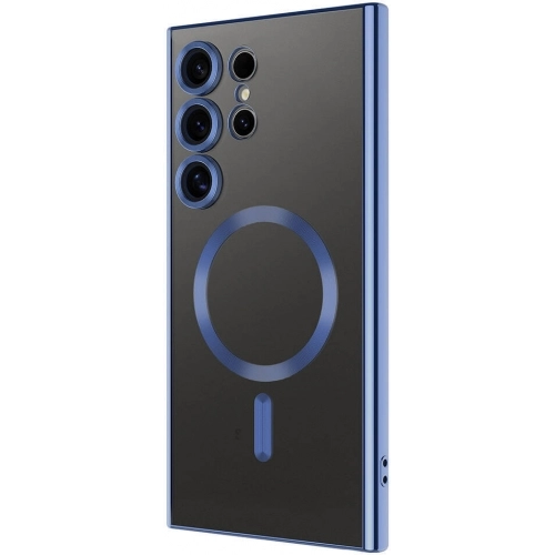 Samsung Galaxy S24 Ultra Kılıf Kamera Korumalı Şeffaf Magsafe Wireless Şarj Özellikli Demre Kapak - Lacivert