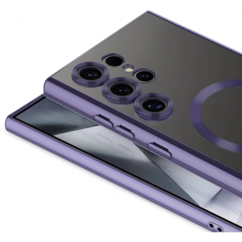 Samsung Galaxy S24 Ultra Kılıf Kamera Korumalı Şeffaf Magsafe Wireless Şarj Özellikli Demre Kapak - Lacivert