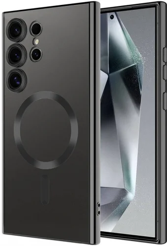 Samsung Galaxy S24 Ultra Kılıf Kamera Korumalı Şeffaf Magsafe Wireless Şarj Özellikli Demre Kapak - Lacivert
