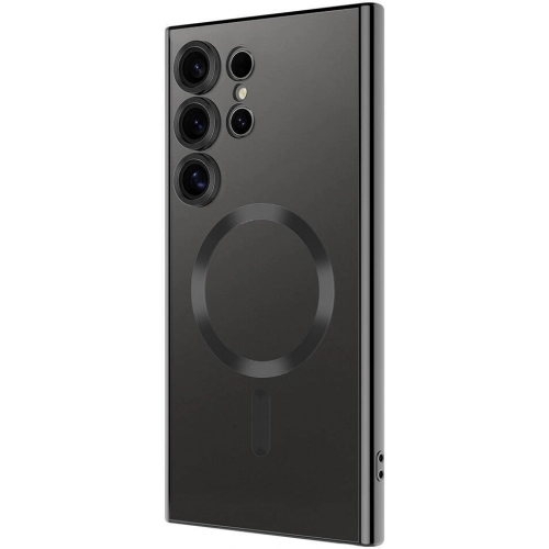 Samsung Galaxy S24 Ultra Kılıf Kamera Korumalı Şeffaf Magsafe Wireless Şarj Özellikli Demre Kapak - Siyah