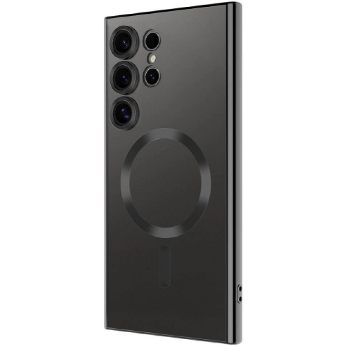 Samsung Galaxy S24 Ultra Kılıf Kamera Korumalı Şeffaf Magsafe Wireless Şarj Özellikli Demre Kapak - Siyah