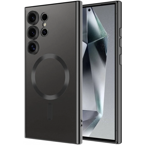 Samsung Galaxy S24 Ultra Kılıf Kamera Korumalı Şeffaf Magsafe Wireless Şarj Özellikli Demre Kapak - Siyah