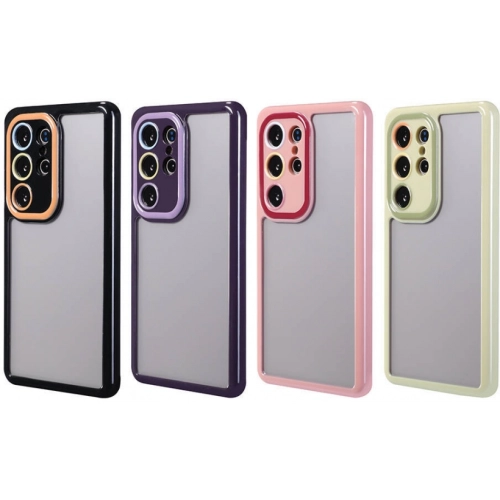 Samsung Galaxy S24 Ultra Kılıf Kamera Korumalı Renkli Kenar ve Çerçeve Tasarımlı Vitamin Kapak - Koyu Mor