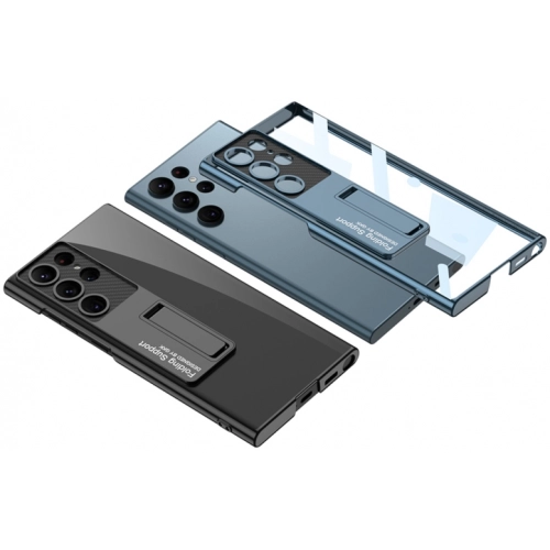 Samsung Galaxy S24 Ultra Kılıf Kamera Korumalı Şeffaf Tasarımlı Lego Standlı Kapak - Gümüş