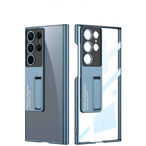 Samsung Galaxy S24 Ultra Kılıf Kamera Korumalı Şeffaf Tasarımlı Lego Standlı Kapak - Mürdüm