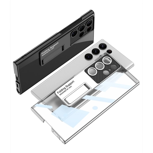 Samsung Galaxy S24 Ultra Kılıf Kamera Korumalı Şeffaf Tasarımlı Lego Standlı Kapak - Mürdüm