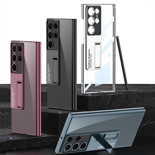 Samsung Galaxy S24 Ultra Kılıf Kamera Korumalı Şeffaf Tasarımlı Lego Standlı Kapak - Siyah