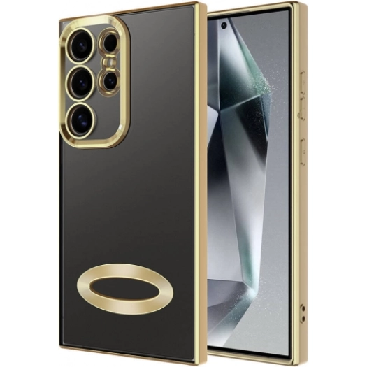 Samsung Galaxy S24 Ultra Kılıf Kamera Lens Korumalı Şeffaf Renkli Logo Gösteren Parlak Kapak - Gold