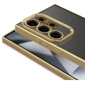 Samsung Galaxy S24 Ultra Kılıf Kamera Lens Korumalı Şeffaf Renkli Logo Gösteren Parlak Kapak - Gold