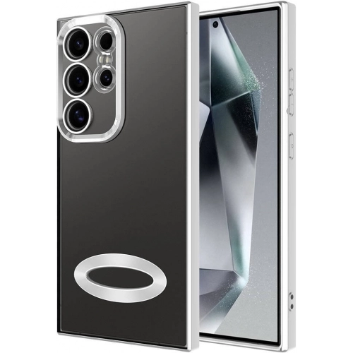 Samsung Galaxy S24 Ultra Kılıf Kamera Lens Korumalı Şeffaf Renkli Logo Gösteren Parlak Kapak - Gümüş