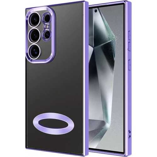 Samsung Galaxy S24 Ultra Kılıf Kamera Lens Korumalı Şeffaf Renkli Logo Gösteren Parlak Kapak - Lila