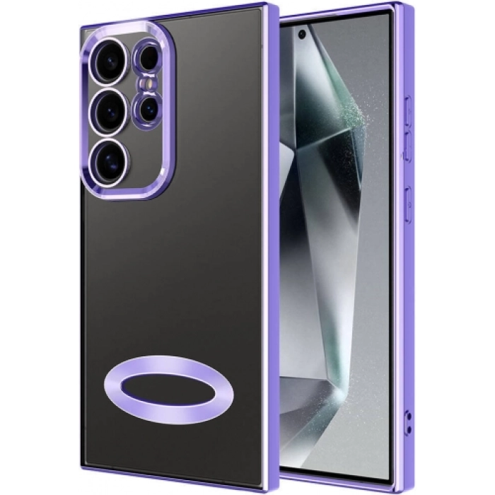 Samsung Galaxy S24 Ultra Kılıf Kamera Lens Korumalı Şeffaf Renkli Logo Gösteren Parlak Kapak - Lila