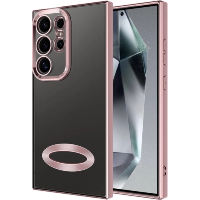 Samsung Galaxy S24 Ultra Kılıf Kamera Lens Korumalı Şeffaf Renkli Logo Gösteren Parlak Kapak - Rose Gold