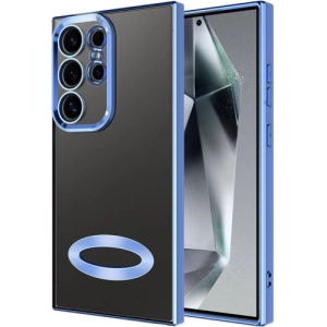 Samsung Galaxy S24 Ultra Kılıf Kamera Lens Korumalı Şeffaf Renkli Logo Gösteren Parlak Kapak - Sierra Mavi