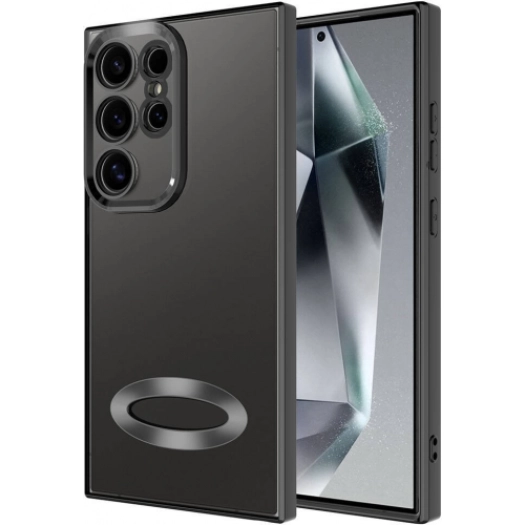 Samsung Galaxy S24 Ultra Kılıf Kamera Lens Korumalı Şeffaf Renkli Logo Gösteren Parlak Kapak - Siyah