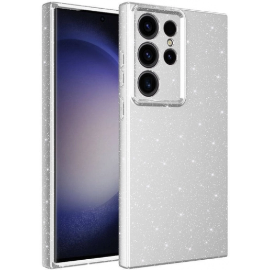 Samsung Galaxy S24 Ultra Kılıf Kamera Korumalı Simli Parlak Lüks Silikon Koton Kapak - Gümüş