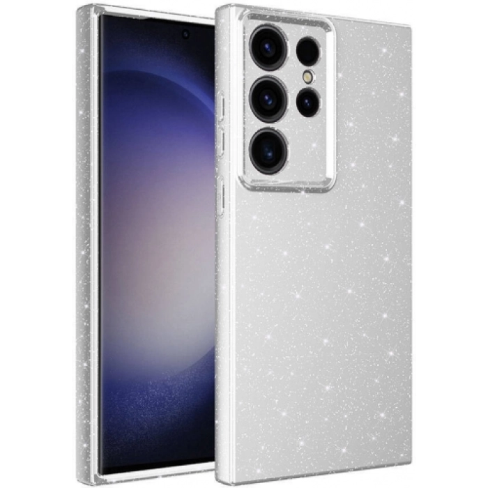 Samsung Galaxy S24 Ultra Kılıf Kamera Korumalı Simli Parlak Lüks Silikon Koton Kapak - Gümüş