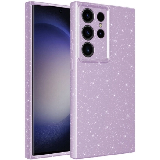 Samsung Galaxy S24 Ultra Kılıf Kamera Korumalı Simli Parlak Lüks Silikon Koton Kapak - Lila