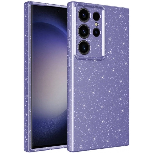 Samsung Galaxy S24 Ultra Kılıf Kamera Korumalı Simli Parlak Lüks Silikon Koton Kapak - Mor