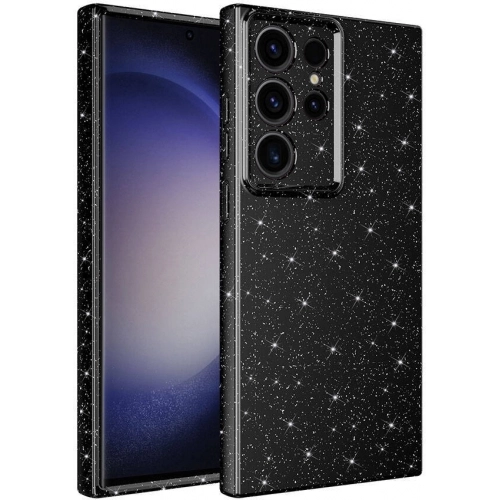 Samsung Galaxy S24 Ultra Kılıf Kamera Korumalı Simli Parlak Lüks Silikon Koton Kapak - Siyah