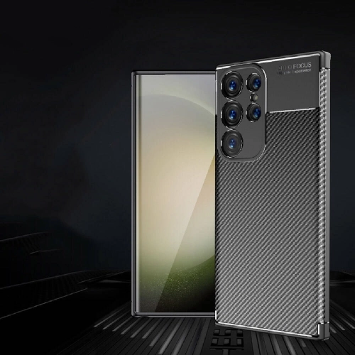 Samsung Galaxy S24 Ultra Kılıf Silikon Parmak İzi Bırakmayan Karbon Soft Negro Kapak - Siyah