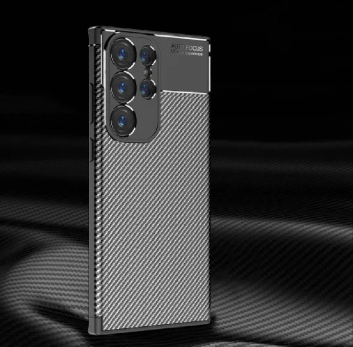 Samsung Galaxy S24 Ultra Kılıf Karbon Serisi Mat Fiber Silikon Negro Kapak - Siyah