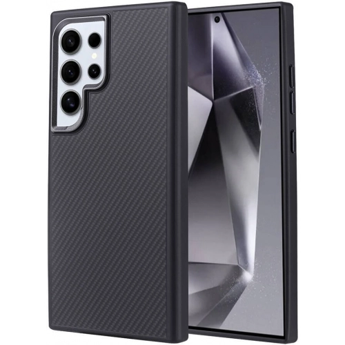 Samsung Galaxy S24 Ultra Kılıf Magsafe Şarj Özellikli Karbon Fiber Görünümlü TPU Zore Troy Kapak - Gümüş