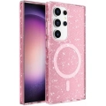 Samsung Galaxy S24 Ultra Kılıf Magsafe Şarj Özellikli Parlayan Simli Saydam Renkli Allstar Kapak - Pembe