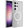 Samsung Galaxy S24 Ultra Kılıf Magsafe Şarj Özellikli Parlayan Simli Saydam Renkli Allstar Kapak - Şeffaf