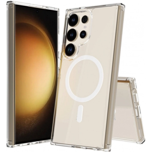 Samsung Galaxy S24 Ultra Kılıf Magsafe Şarj Özellikli Şeffaf Sert PC Embos Kapak - Şeffaf