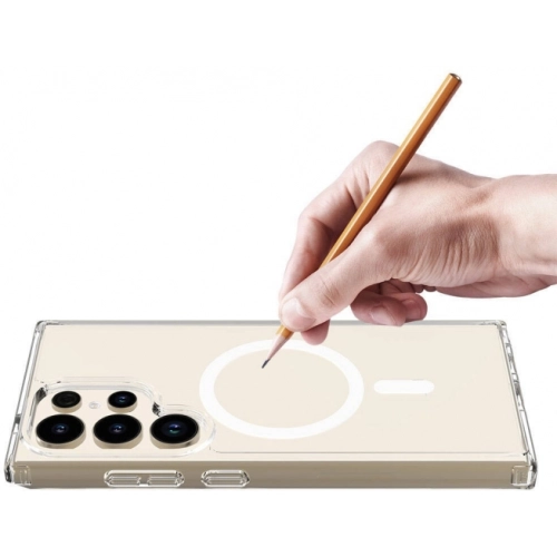 Samsung Galaxy S24 Ultra Kılıf Magsafe Şarj Özellikli Şeffaf Sert PC Embos Kapak - Şeffaf