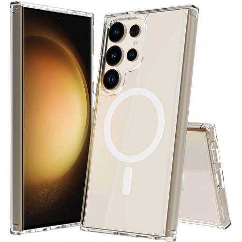 Samsung Galaxy S24 Ultra Kılıf Magsafe Şarj Özellikli Şeffaf Sert PC Embos Kapak - Şeffaf