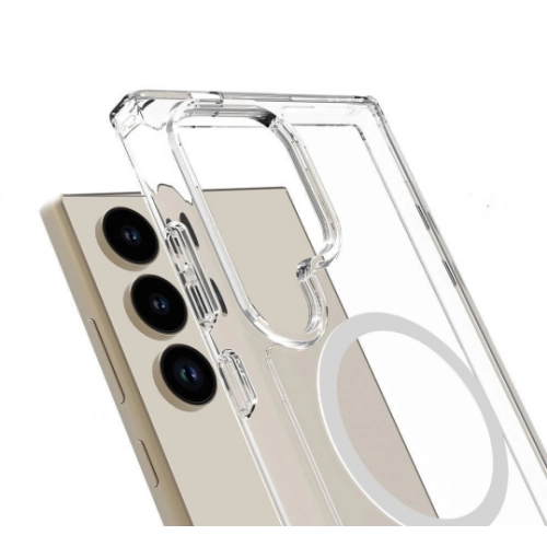 Samsung Galaxy S24 Ultra Kılıf Magsafe Şarj Özellikli Şeffaf Sert PC Embos Kapak - Şeffaf