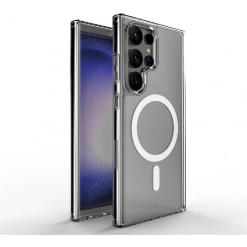 Samsung Galaxy S24 Ultra Kılıf Magsafe Şarj Özellikli Şeffaf Sert PC Embos Kapak - Şeffaf