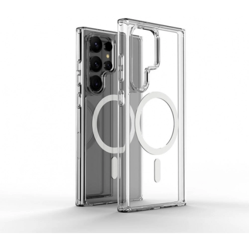 Samsung Galaxy S24 Ultra Kılıf Magsafe Şarj Özellikli Şeffaf Sert PC Embos Kapak - Şeffaf