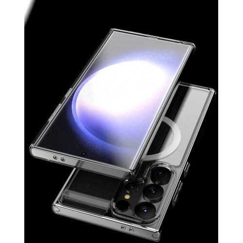 Samsung Galaxy S24 Ultra Kılıf Magsafe Şarj Özellikli Şeffaf Sert PC Embos Kapak - Şeffaf