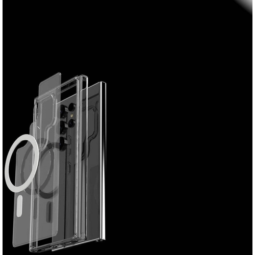 Samsung Galaxy S24 Ultra Kılıf Magsafe Şarj Özellikli Şeffaf Sert PC Embos Kapak - Şeffaf