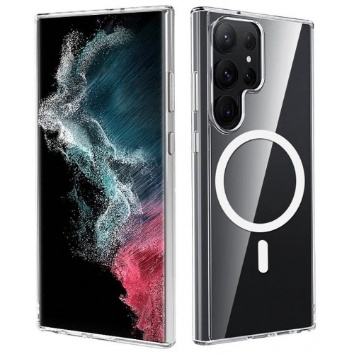 Samsung Galaxy S24 Ultra Kılıf Magsafe Şarj Özellikli Şeffaf Sert PC Embos Kapak - Şeffaf