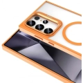 Samsung Galaxy S24 Ultra Kılıf Magsafe Wireless Şarj Özellikli Standlı Magsafe Klon Lensli Kapak - Turuncu
