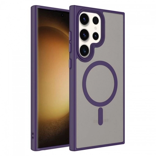Samsung Galaxy S24 Ultra Kılıf Mat Arka Yüzey Wireless Şarj Özellikli Flet Magsafe Kapak - Koyu Mor