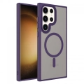 Samsung Galaxy S24 Ultra Kılıf Mat Arka Yüzey Wireless Şarj Özellikli Flet Magsafe Kapak - Koyu Mor