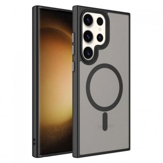 Samsung Galaxy S24 Ultra Kılıf Mat Arka Yüzey Wireless Şarj Özellikli Flet Magsafe Kapak - Siyah