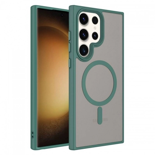Samsung Galaxy S24 Ultra Kılıf Mat Arka Yüzey Wireless Şarj Özellikli Flet Magsafe Kapak - Yeşil