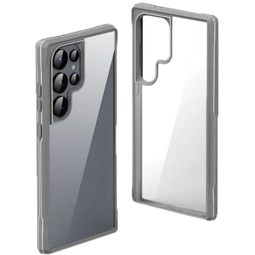 Samsung Galaxy S24 Ultra  Kılıf Şeffaf Sert PC Arka Yüzey Tasarımlı Edo Kapak - Gri