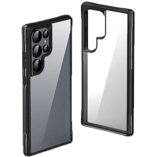 Samsung Galaxy S24 Ultra  Kılıf Şeffaf Sert PC Arka Yüzey Tasarımlı Edo Kapak - Siyah