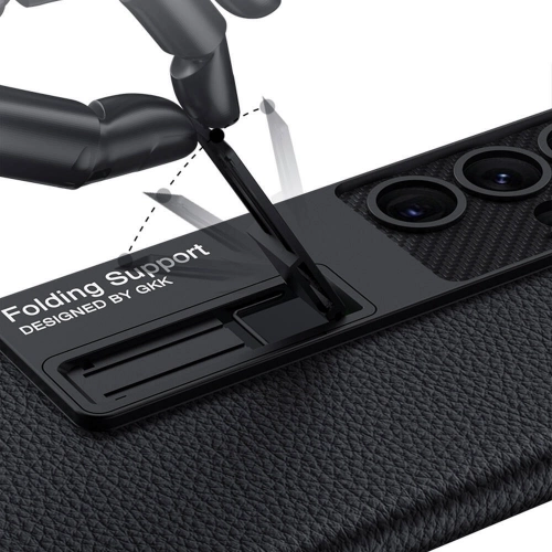 Samsung Galaxy S24 Ultra Kılıf Standlı Suni Deri Sert Karbon Kıpta Kapak - Siyah