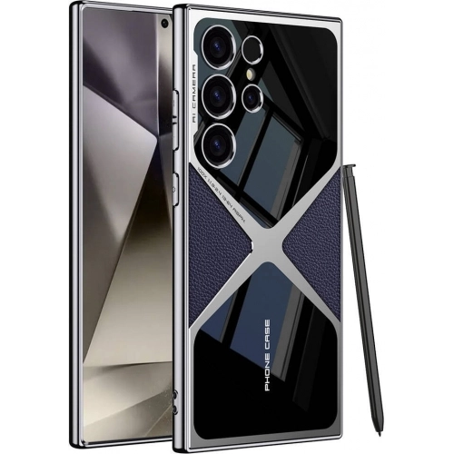 Samsung Galaxy S24 Ultra Kılıf Ultra İnce Kamera Korumalı PC + Deri Arka Yüzey X-Pro Kapak - Siyah