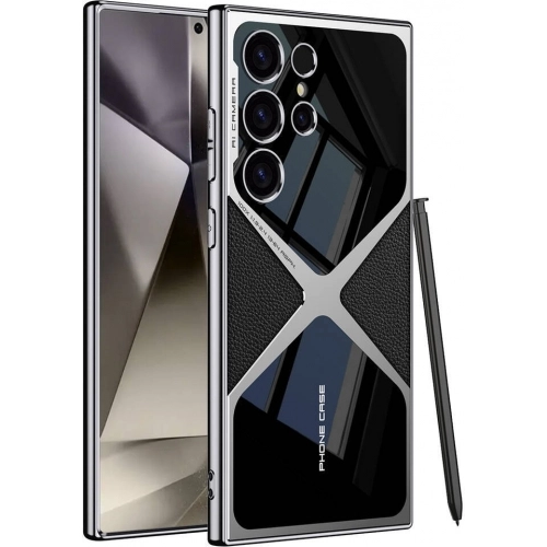 Samsung Galaxy S24 Ultra Kılıf Ultra İnce Kamera Korumalı PC + Deri Arka Yüzey X-Pro Kapak - Siyah