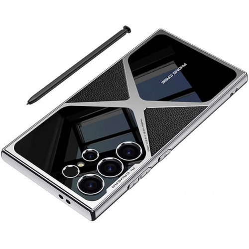 Samsung Galaxy S24 Ultra Kılıf Ultra İnce Kamera Korumalı PC + Deri Arka Yüzey X-Pro Kapak - Siyah